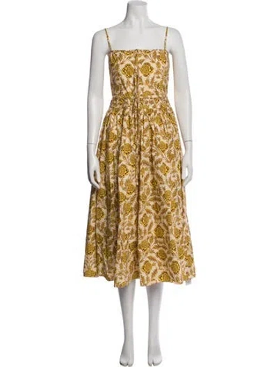 Pre-owned Rhode Floral Print Midi Length Dress In Yellow