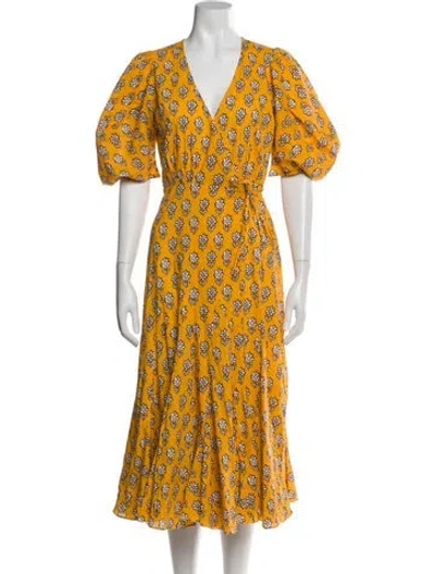 Pre-owned Rhode Floral Print Midi Length Dress In Yellow