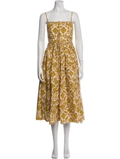 Pre-owned Rhode Floral Print Midi Length Dress In Yellow