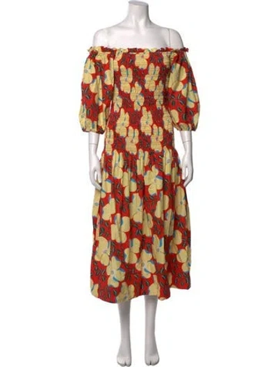 Pre-owned Rhode Floral Print Midi Length Dress In Yellow