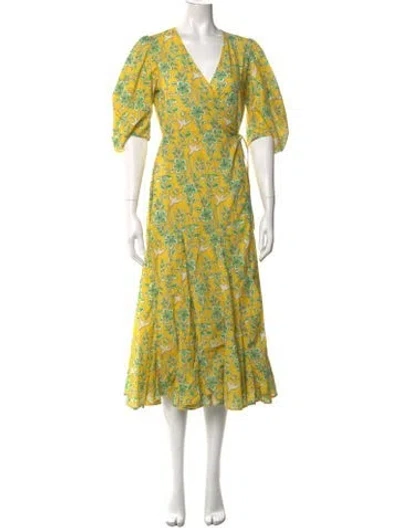 Pre-owned Rhode Floral Print Midi Length Dress In Yellow