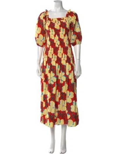 Pre-owned Rhode Floral Print Midi Length Dress In Yellow