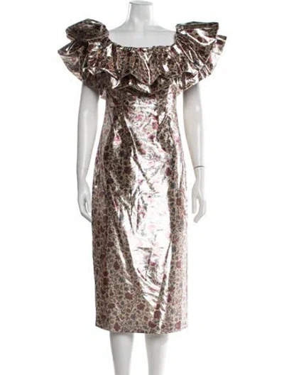 Pre-owned Rhode Floral Print Midi Length Dress In Yellow