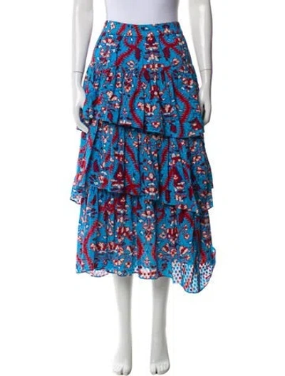 Pre-owned Rhode Floral Print Midi Length Skirt In Blue