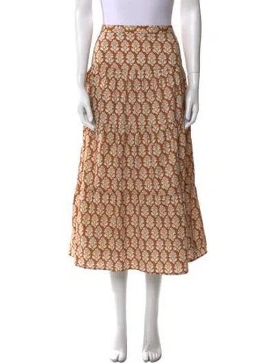 Pre-owned Rhode Floral Print Midi Length Skirt In Orange