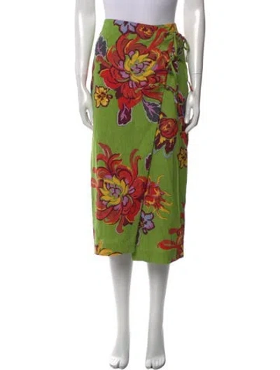 Pre-owned Rhode Floral Print Midi Length Skirt W/ Tags In Green