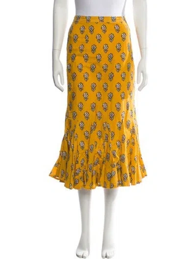 Pre-owned Rhode Floral Print Midi Length Skirt In Yellow