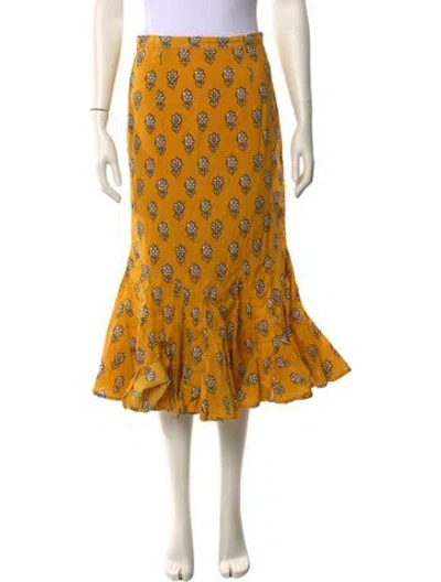 Pre-owned Rhode Floral Print Midi Length Skirt In Yellow