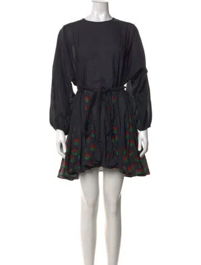 Pre-owned Rhode Floral Print Mini Dress In Black