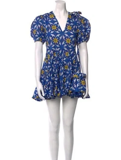Pre-owned Rhode Floral Print Mini Dress In Blue