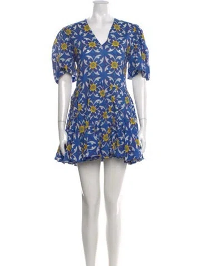 Pre-owned Rhode Floral Print Mini Dress In Blue