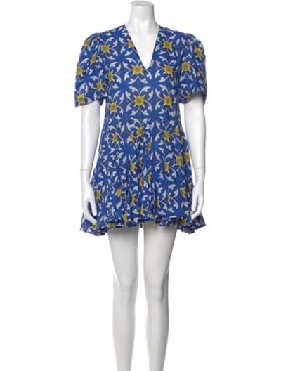 Pre-owned Rhode Floral Print Mini Dress In Blue