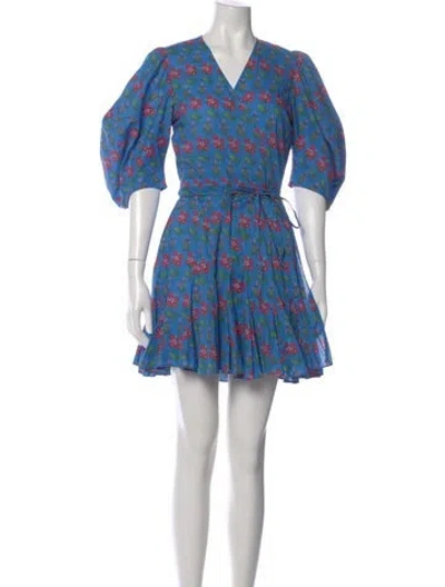 Pre-owned Rhode Floral Print Mini Dress In Blue