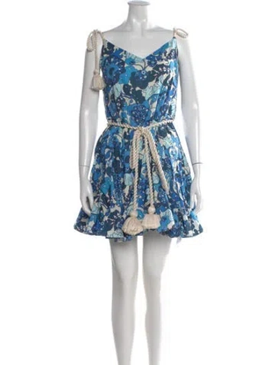 Pre-owned Rhode Floral Print Mini Dress In Blue