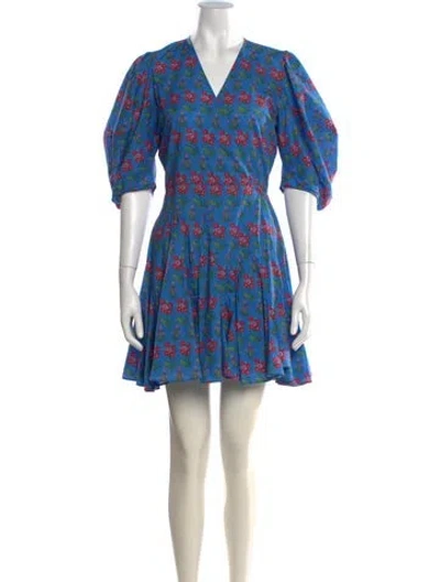 Pre-owned Rhode Floral Print Mini Dress In Blue