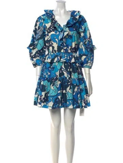 Pre-owned Rhode Floral Print Mini Dress In Blue/white