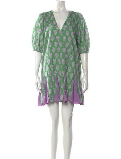 Pre-owned Rhode Floral Print Mini Dress In Green