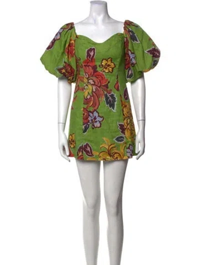 Pre-owned Rhode Floral Print Mini Dress In Green