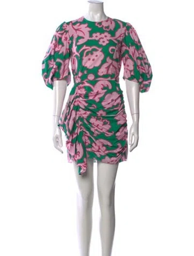 Pre-owned Rhode Floral Print Mini Dress In Green/pink