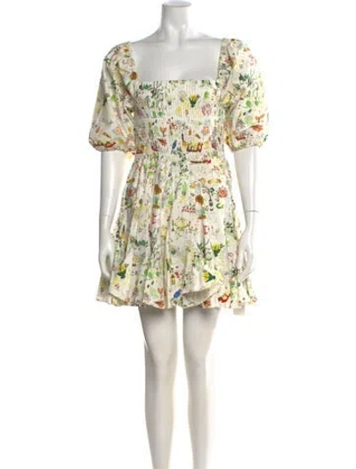 Pre-owned Rhode Floral Print Mini Dress In Neutral