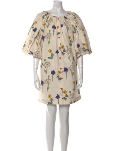 Pre-owned Rhode Floral Print Mini Dress In Neutral