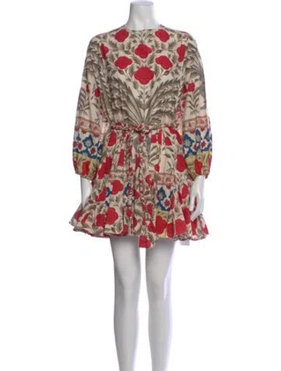 Pre-owned Rhode Floral Print Mini Dress In Neutral