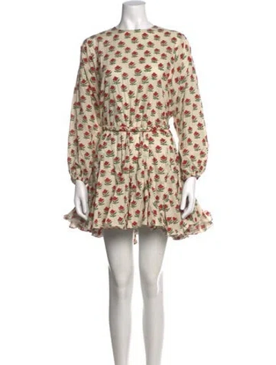 Pre-owned Rhode Floral Print Mini Dress In Neutrals
