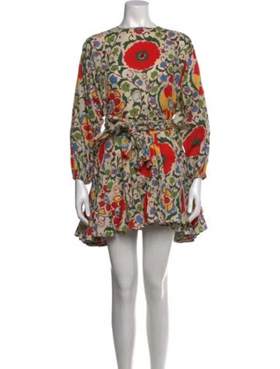 Pre-owned Rhode Floral Print Mini Dress In Neutrals