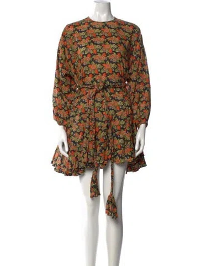 Pre-owned Rhode Floral Print Mini Dress In Orange
