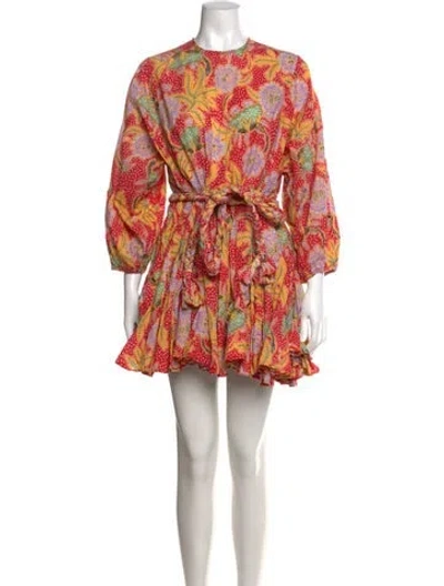 Pre-owned Rhode Floral Print Mini Dress In Orange/red