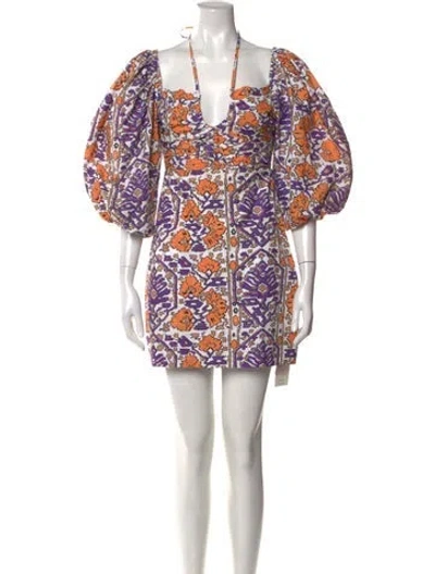 Pre-owned Rhode Floral Print Mini Dress In Purple