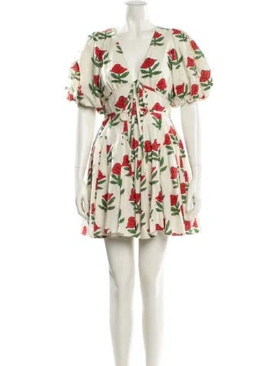 Pre-owned Rhode Floral Print Mini Dress W/ Tags In Neutral