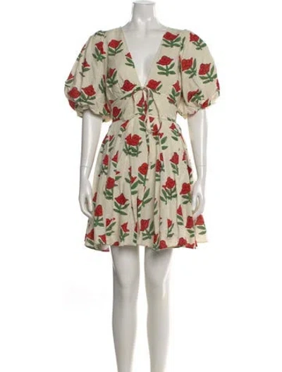 Pre-owned Rhode Floral Print Mini Dress W/ Tags In Neutral