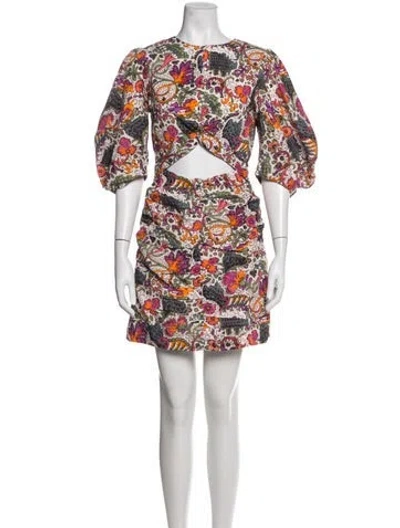 Pre-owned Rhode Floral Print Mini Dress In White