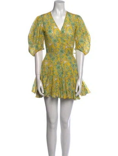 Pre-owned Rhode Floral Print Mini Dress In Yellow