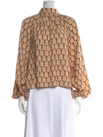 Pre-owned Rhode Floral Print Mock Neck Blouse In Brown