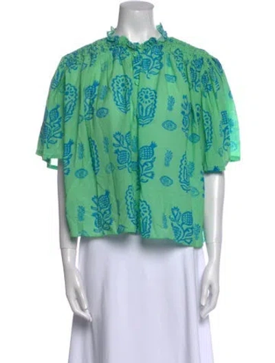 Pre-owned Rhode Floral Print Mock Neck Blouse In Green
