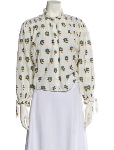 Pre-owned Rhode Floral Print Mock Neck Blouse In Multi