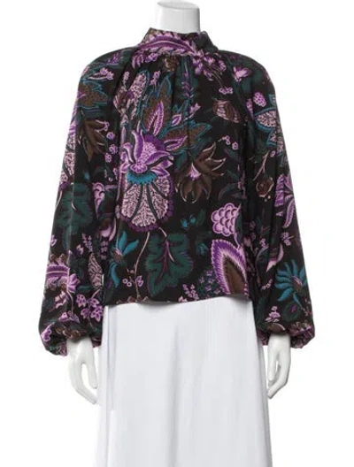 Pre-owned Rhode Floral Print Mock Neck Blouse In Multicolor