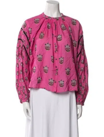 Pre-owned Rhode Floral Print Mock Neck Blouse In Pink