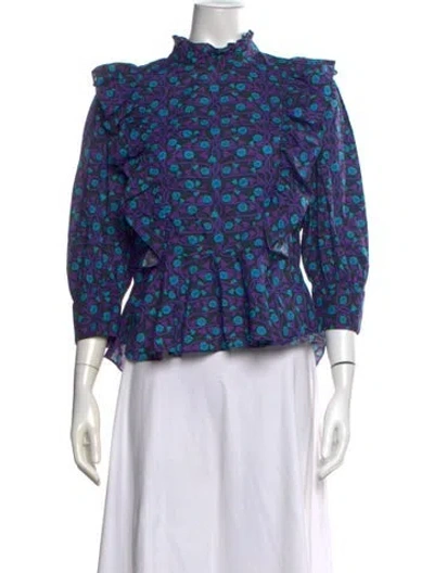 Pre-owned Rhode Floral Print Mock Neck Blouse In Purple