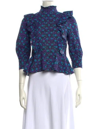 Pre-owned Rhode Floral Print Mock Neck Crop Top In Purple
