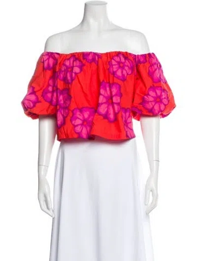 Pre-owned Rhode Floral Print Off-the-shoulder Top In Pink