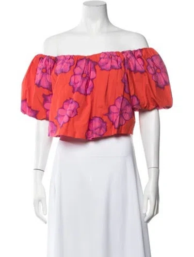 Pre-owned Rhode Floral Print Off-the-shoulder Top In Pink