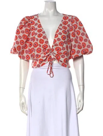 Pre-owned Rhode Floral Print Plunge Neckline Crop Top In Orange