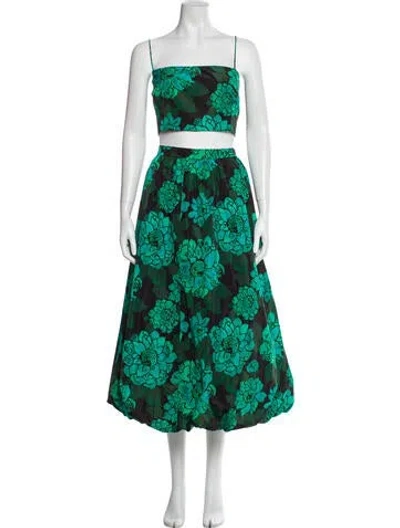 Pre-owned Rhode Floral Print Ruffle Embellishment Set In Green