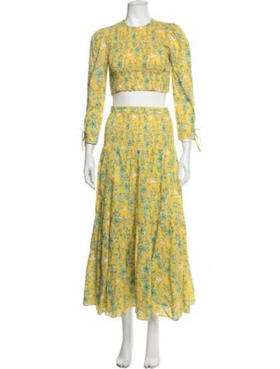 Pre-owned Rhode Floral Print Ruffle Embellishment Skirt Set In Yellow