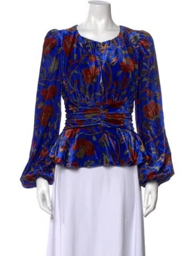 Pre-owned Rhode Floral Print Scoop Neck Blouse In Blue