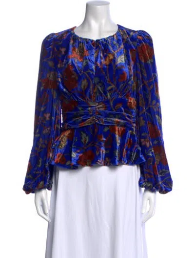 Pre-owned Rhode Floral Print Scoop Neck Blouse In Blue
