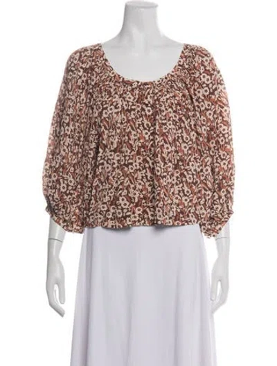Pre-owned Rhode Floral Print Scoop Neck Blouse In Brown
